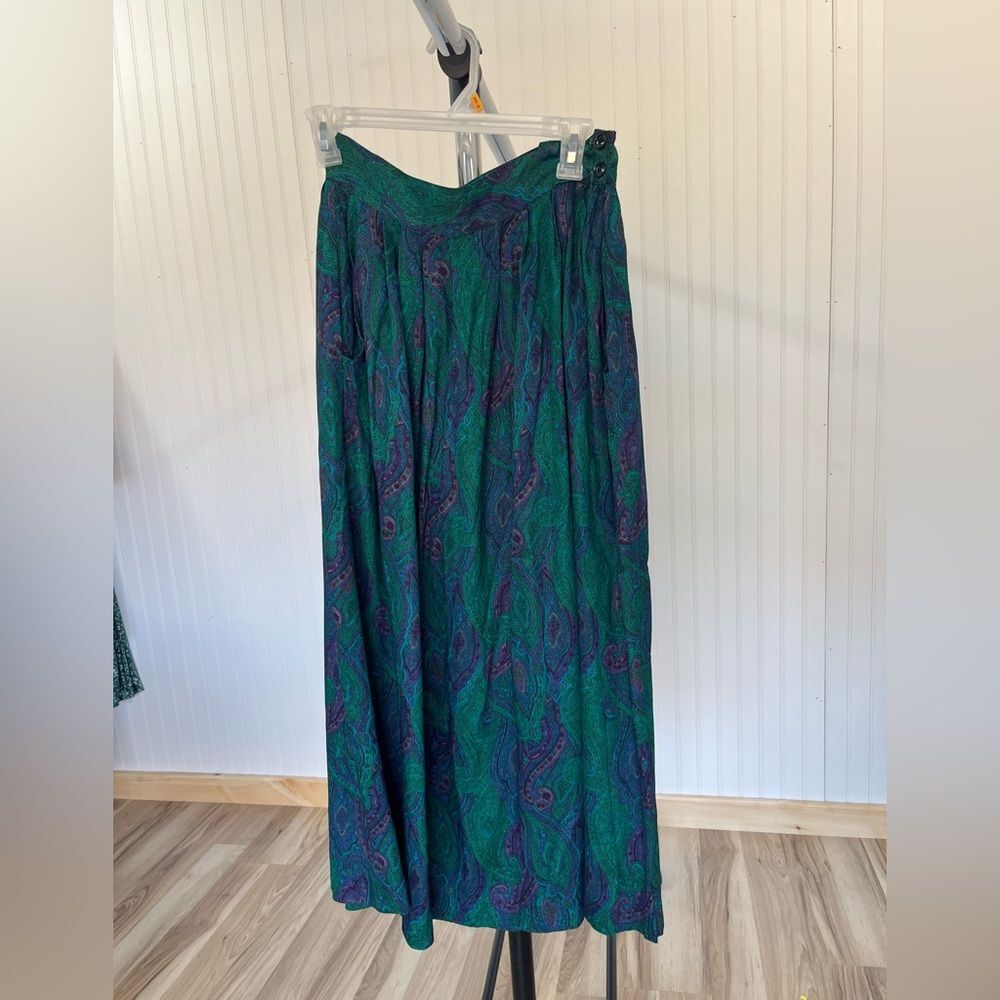 Elliott Lauren vintage Green and Purple Paisley Maxi swing Skirt